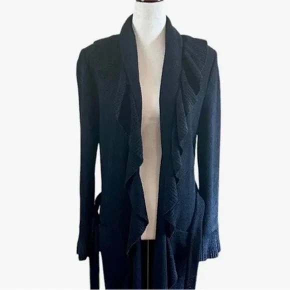 St. John Collection Santana Ruffle Knit Cardigan/Duster Size 10 - Picture 4 of 16